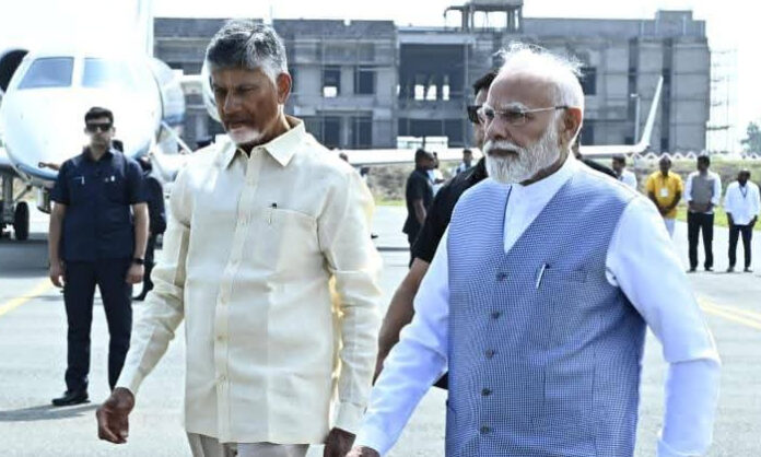 narendra modi visit srisailam temple with cm chandrababu and pawan narendra modi visit srisailam temple with cm chandrababu and pawan