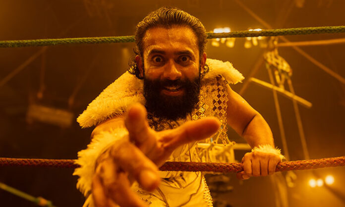 Chatha Pacha Ring of Rowdies movie poster featuring lead cast in WWE-style action setup