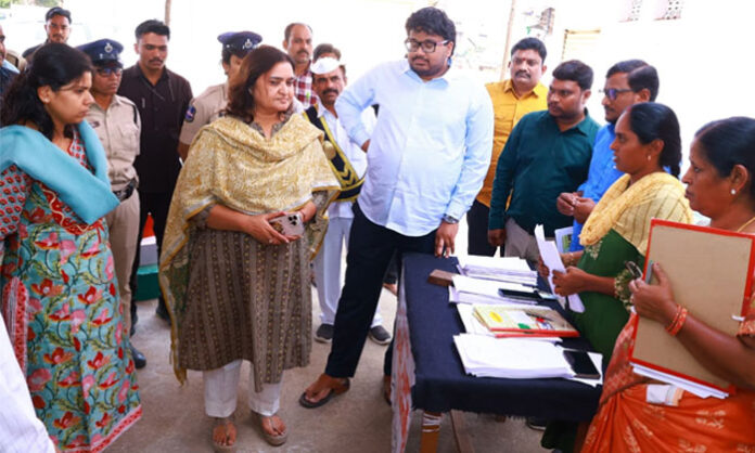 IAS officer Korra Lakshmi inspecting the Veliminedu cluster nomination center as part of Nalgonda Gram Panchayat election preparations
