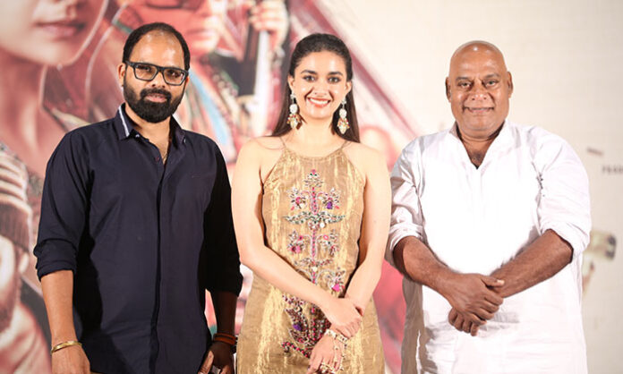 Keerthy Suresh at the Revolver Rita pre-release press meet discussing her role in the dark comedy film directed by JK Chandru