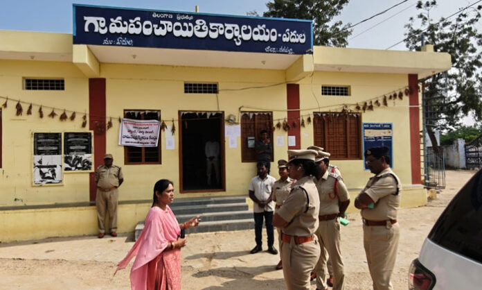 District SP D Sunitha Reddy inspecting Gram Panchayat election nomination centers and warning strict action for rule violations