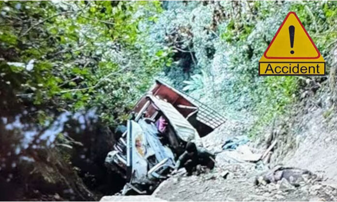 Image showing rescue teams retrieving bodies after a truck fell into a deep valley along the Indo-China border road in Arunachal Pradesh.