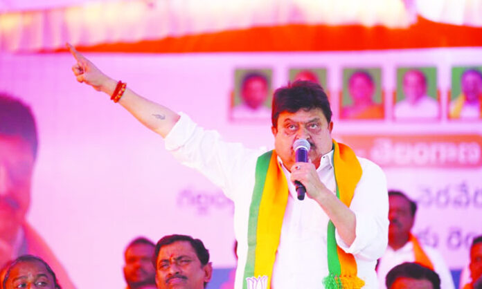 BJP leaders at Indira Park Dharna Chowk accusing Revanth Reddy’s two-year rule of being fake and filled with unfulfilled promises.