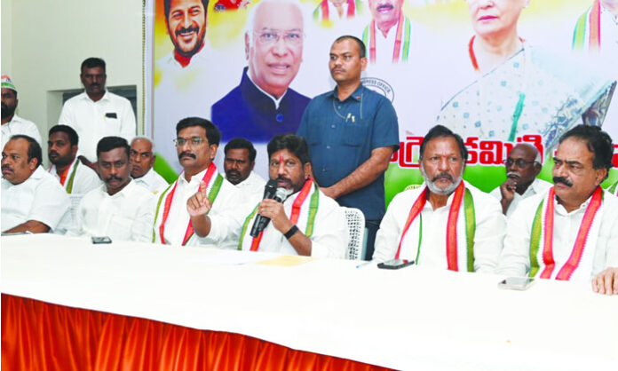 Telangana Deputy Chief Minister Bhatti Vikramarka addressing the media during Congress formation day celebrations, highlighting the role of Congress ideology in protecting the country