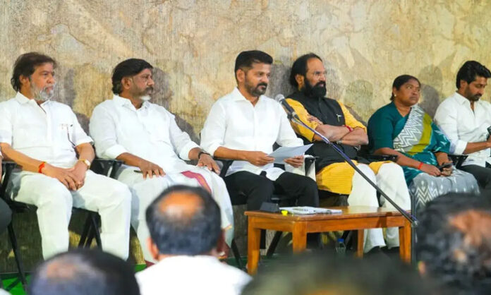 Chief Minister Revanth Reddy addressing a press conference in Jubilee Hills after Panchayat election results, claiming a positive verdict on Congress governance.