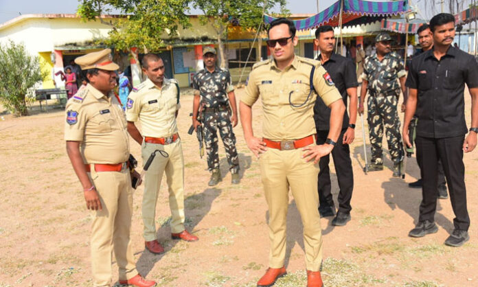 Karimnagar Police Commissioner Goush Alam supervising Gram Panchayat election security using drone surveillance