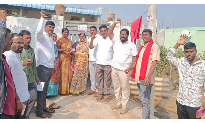 CPI party candidates campaigning door to door in Jaffar Guda village during Gram Panchayat elections