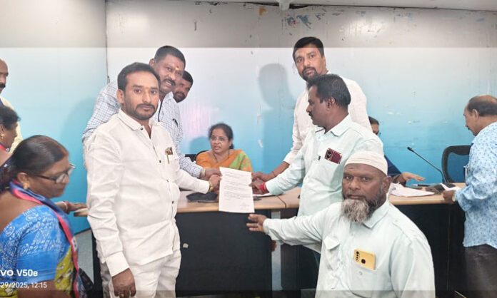 Residents of Chennapuram and Ambedkar Nagar submitting a petition to the Medchal Malkajgiri District Collector demanding a separate division