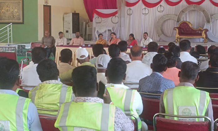 GHMC officials attending a meeting in Keesara Circle to plan a special sanitation drive and property tax collection activities