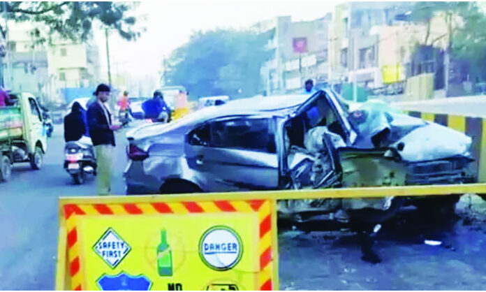 High-speed car accident in Hyderabad’s Lalaguda area where two youths died and two others were injured.