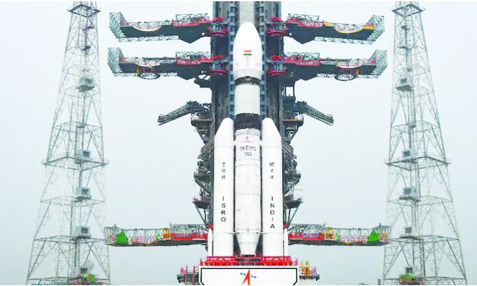 ISRO’s Bahubali LVM rocket standing on the launch pad at Satish Dhawan Space Centre ahead of the scheduled launch