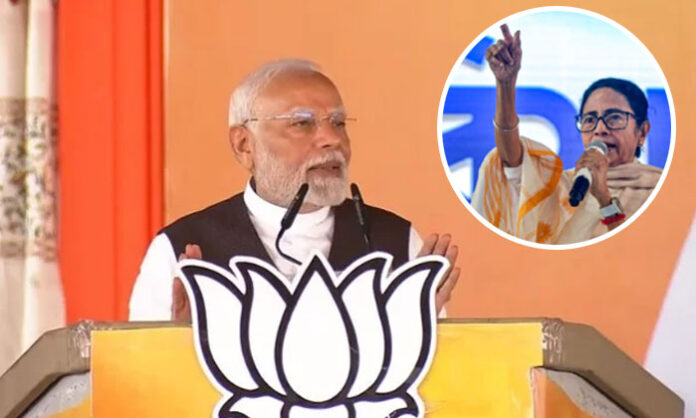 Prime Minister Narendra Modi addressing a rally criticizing Mamata Banerjee government in West Bengal