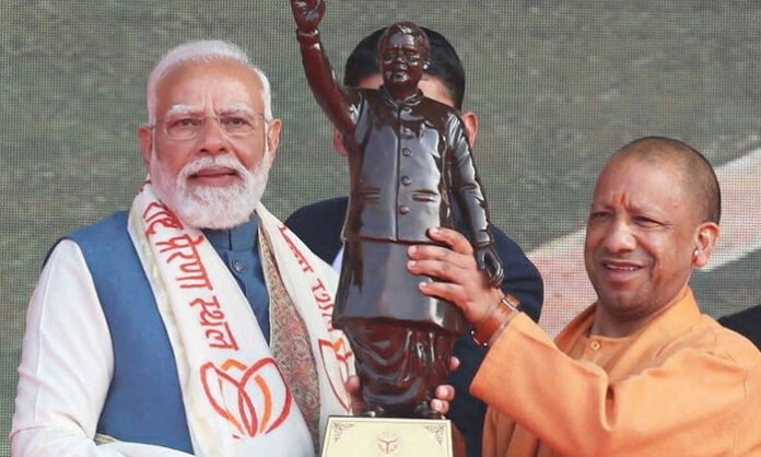 Prime Minister Narendra Modi addresses public meeting after inaugurating Prerna Sthal in Lucknow