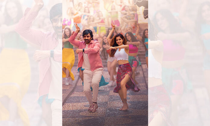 Ravi Teja and Ashika Ranganath at the launch of the foot-tapping song Bella Bella from the movie Bhartha Mahasayulu Vignapthi.
