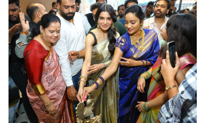 Actress Samantha Ruth Prabhu inaugurating the Sirimalle Sarees showroom at Jubilee Hills in Hyderabad