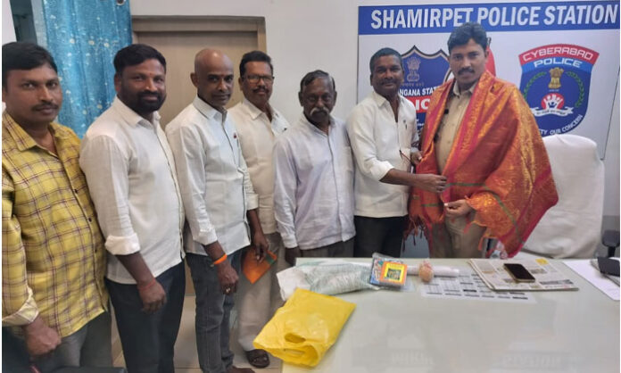 Shamirpet Police Station Inspector Srinath and team being felicitated after receiving national recognition as one of India’s top police stations.