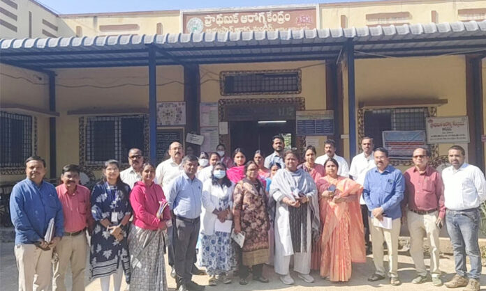 State medical officials inspecting maternal and child healthcare services at Bellampalli Area Hospital in Mancherial district