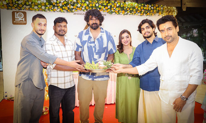 Suriya at the official pooja ceremony as Suriya47 begins shooting in Chennai.
