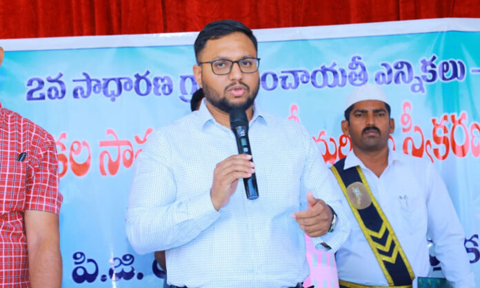 Image showing District Collector Tejas Nandlal Pawar inspecting arrangements for the first phase of Gram Panchayat polling in Suryapet district.