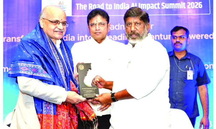 Deputy CM Bhatti Vikramarka and IT Minister Sridhar Babu at the NITI Aayog Quantum Summit in Hyderabad discussing AI, quantum technology, and startup funding initiatives.