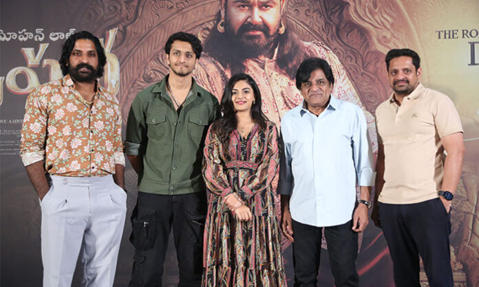 Producer Bunny Vas speaking at the grand pre-release event of Mohanlal’s pan-India film Vrusshabha in Hyderabad