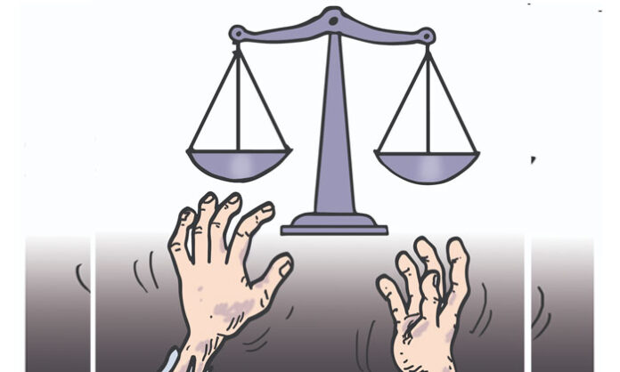 A symbolic image representing injustice and corruption faced by common people in society