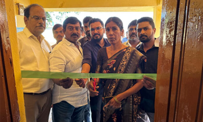 Sarpanch Chintalapalli Kavitha Venkat Reddy inaugurating a free eye medical camp organised by Kodurupaka BCM Trust at Ramannapet Gram Panchayat office.