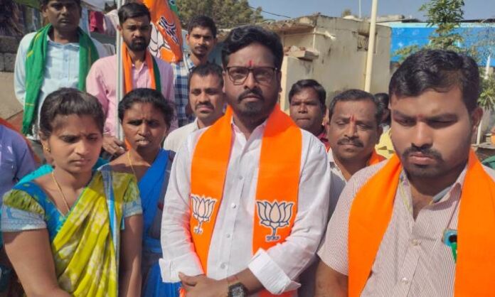 BJP leaders interacting with residents during the Basti Bata program in Gabbilalpet, Jawahar Nagar.