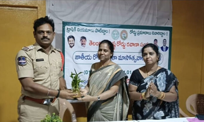 CI Satyanarayana attends National Road Safety Month program at Medchal depot, giving safety guidance to drivers and conductors