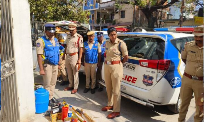 Secunderabad Zone DCP Rakshita Murthy inspecting patrol vehicles at Chilakalaguda Police Station