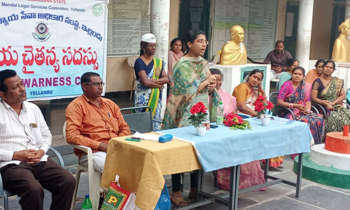 Judge Keerthi Chandrika Reddy advising girl students at ST Ashram School in Yellandu Mandal on National Girl Child Day to be vigilant towards strangers and report any suspicious activity to parents and teachers