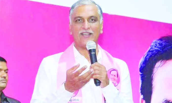 BRS MLA Harish Rao addressing media at Telangana Bhavan making allegations against Congress and BJP