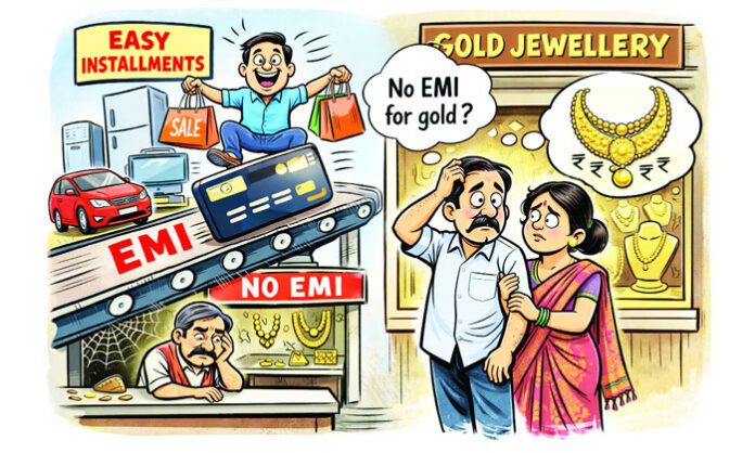 Rising installment culture and the struggle of middle-class families to buy gold in India.