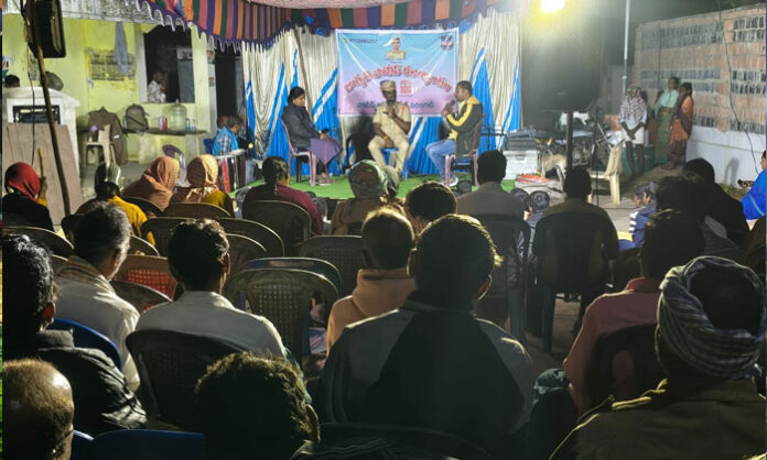 Jagruthi Police Cultural Troupe performing an awareness program in Burugumalla village under Warangal City Police supervision.