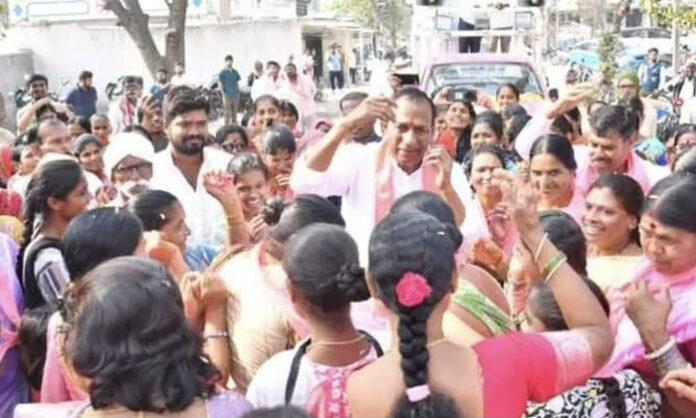 Medchal MLA Mallareddy dances with women during BRS election campaign in Yellampet Municipality
