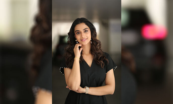 Actress Meenakshi Chaudhary during Anaganaga Oka Raju movie interview ahead of Sankranthi 2026 release.