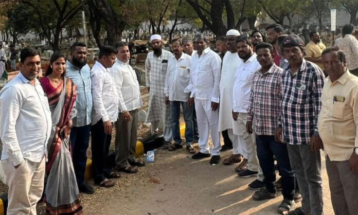 Secunderabad MLA Padmarao Goud inspects development works at Chilakalaguda cemetery with GHMC officials