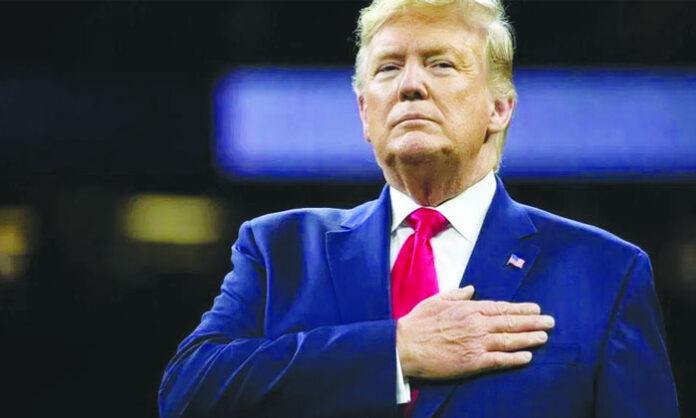 Donald Trump addressing the media after announcing US withdrawal from WHO