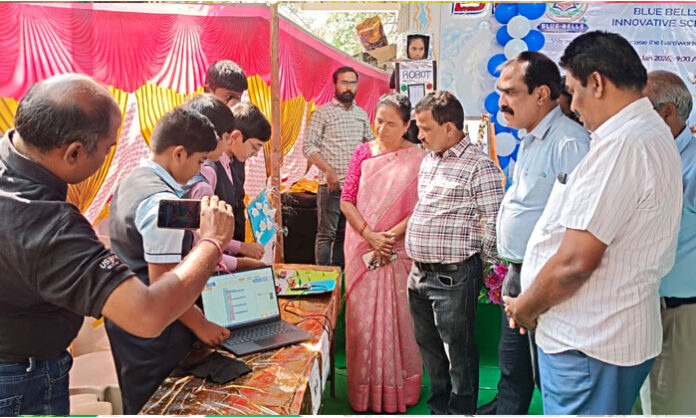 Students showcasing Uolo Tekie robotics and coding projects at Blue Bells School Karimnagar