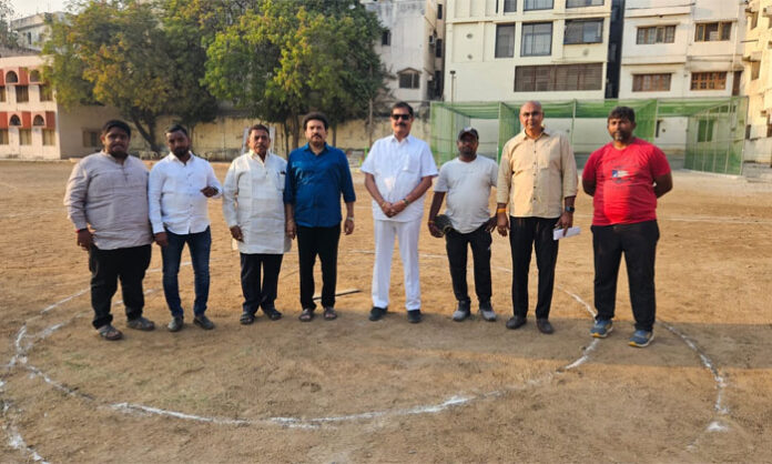 Participants and officials at the 2nd Edition CM Cup Softball Selection Trials held at Victory Play Ground Hyderabad