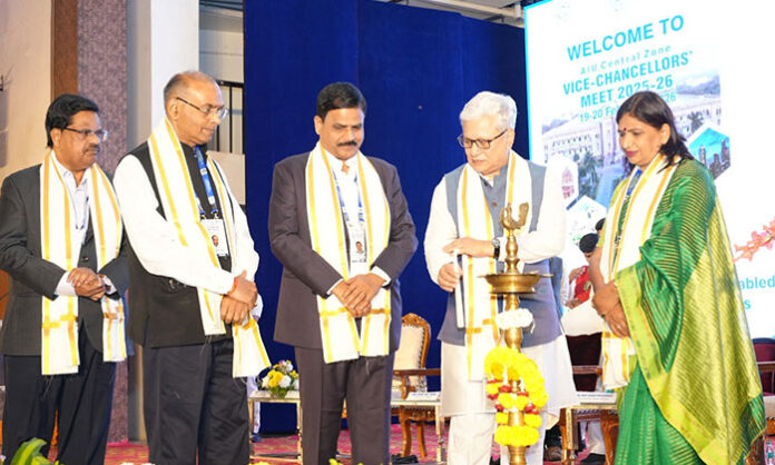Vice Chancellors attending the AIU Central Zone Conference at Osmania University discussing AI and quantum-based higher education