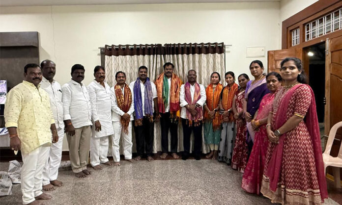 Newly elected executive committee of Sarpanchs at Abdullapurmet Mandal meeting