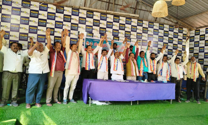 BC leaders addressing media at Somajiguda Press Club demanding release of allocated funds in Telangana budget