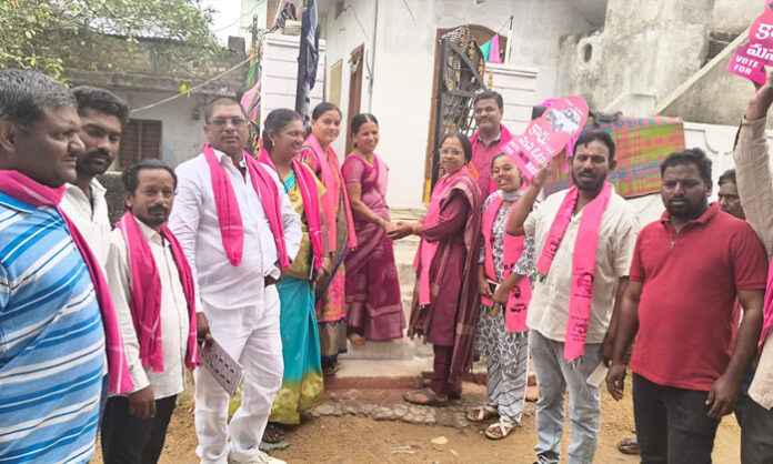 BRS candidate Sunitha Ramana Reddy campaigning in Ward 12 of Alair town during municipal elections