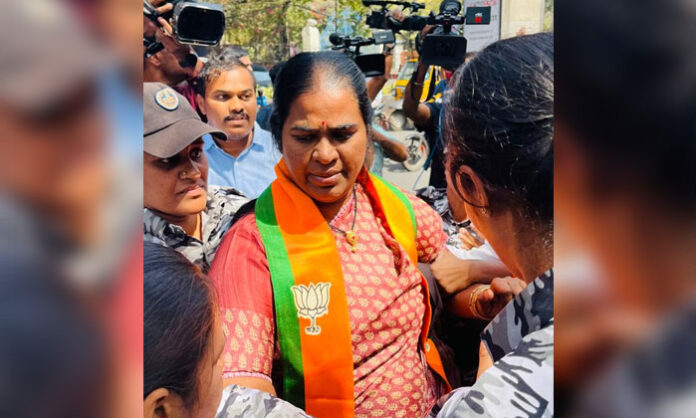 BJP state vice president Banda Karthika Chandra Reddy arrested during siege of DGP office in Hyderabad