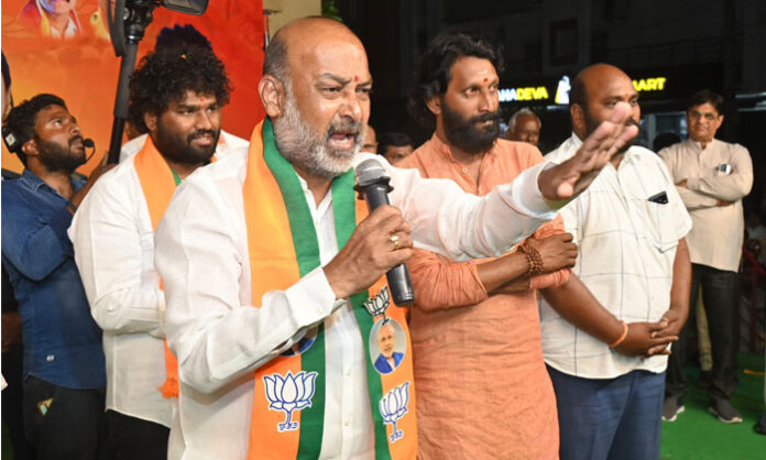 Union Minister Bandi Sanjay addressing media on Karimnagar mayor political developments