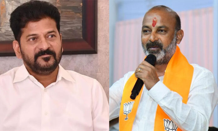 Union Minister Bandi Sanjay addressing media after writing a letter to CM Revanth Reddy on retired employees dues in Telangana