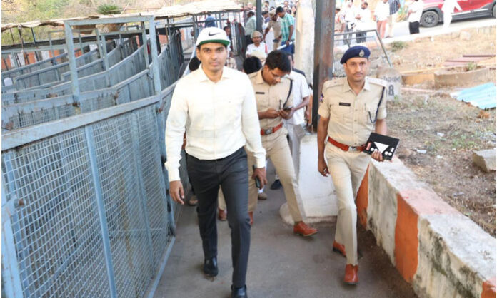 Collector Manu Chowdhury inspecting arrangements at Keesaragutta Sri Ramalingeswara Swamy Temple ahead of Brahmotsavams