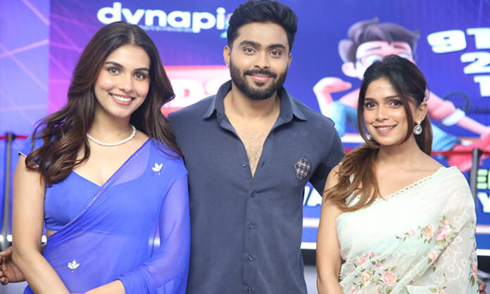 Hero Hemanth Kumar speaking at the Alpha movie trailer launch event alongside the film team