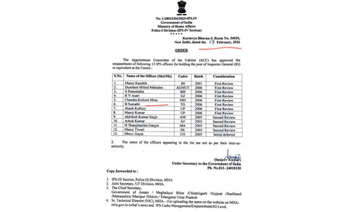 Union Home Ministry approves empanelment of 13 IPS officers for IG level posts including Telangana cadre officer B. Sumati